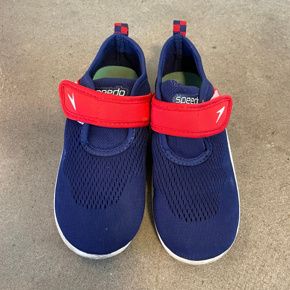 Speedo navy blue red water shoes boys size 11 outdoor swim soft sneaker